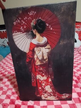 Red Geisha Wall Art Canvas Print - Elegant Kimono Design